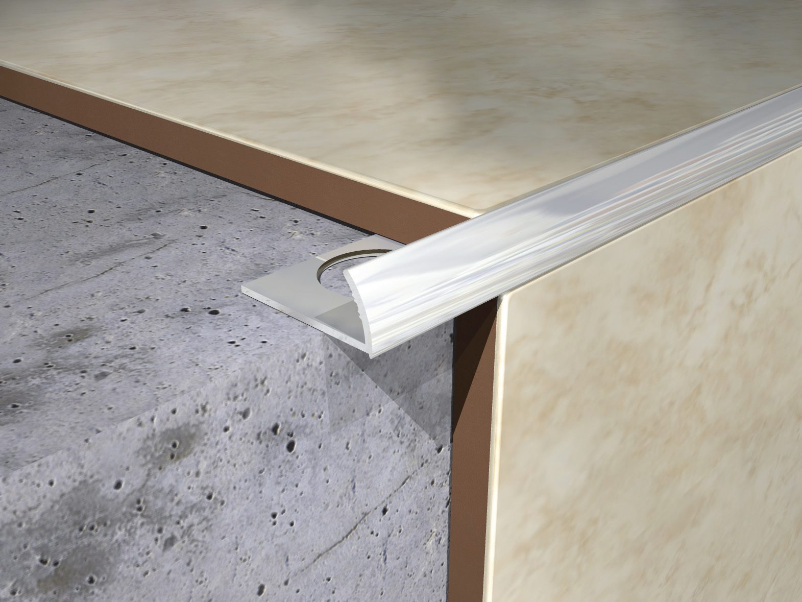Long Tile With Rounded Edge Chrome Round Edge Tile Trim 12.5mm - Northern Ceramics